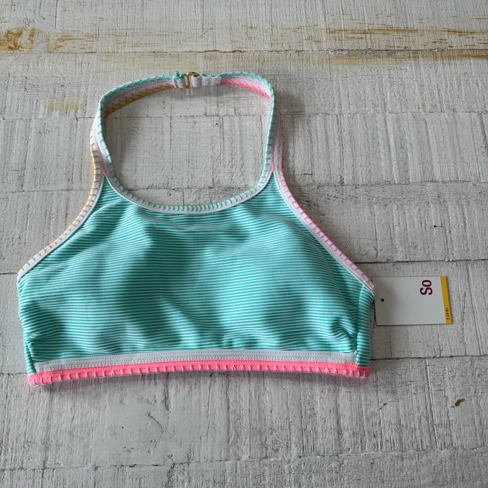 SO Pop‎ Stitch Ribbed High Neck Bikini Top NWT size Small in Mint Green